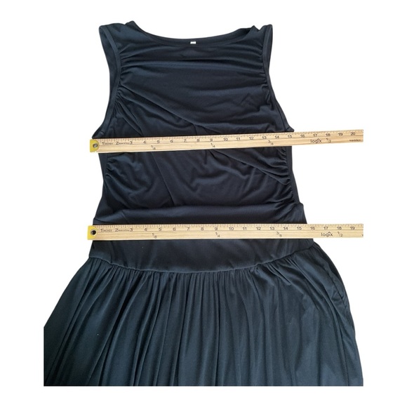 HALARA Sleeveless Maxi Dress Black Charcoal Draped Ruched Waist Size L - Picture 4 of 7